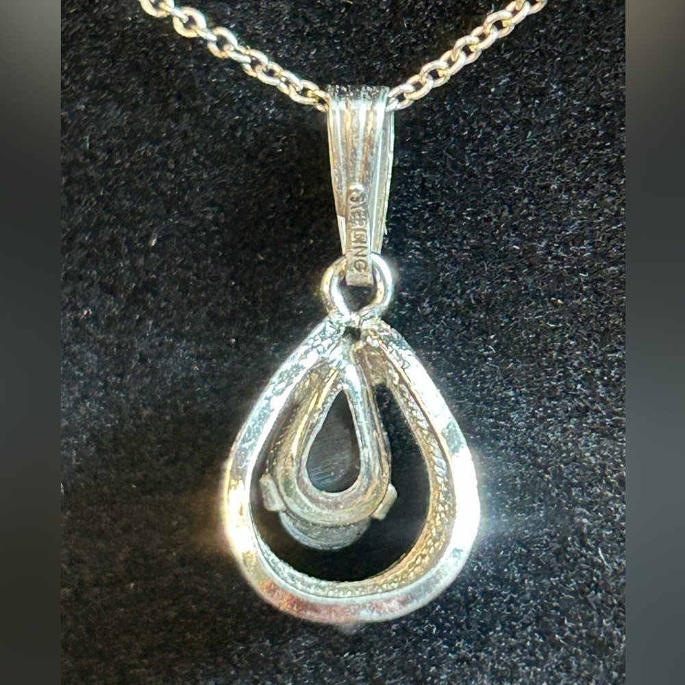 Vintage Sterling Filagree Hematite Pendant Only - Picture 6 of 8